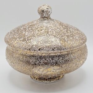 VINTAGE 1950s West Virginia Glass Circus Tent Candy Dish Gold Confetti MCM